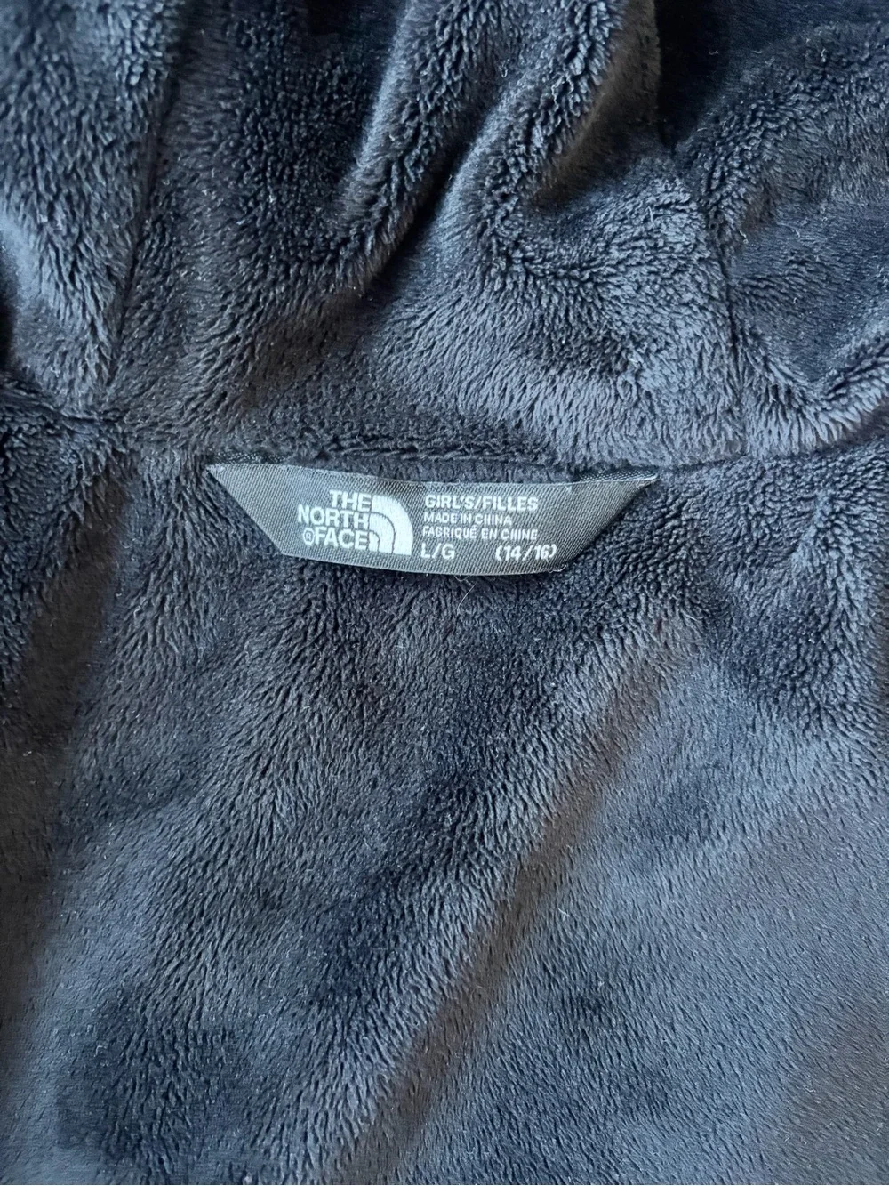 The North Face Girls Size Large 14/16 Goose Down Fleece Hooded Jacket Black